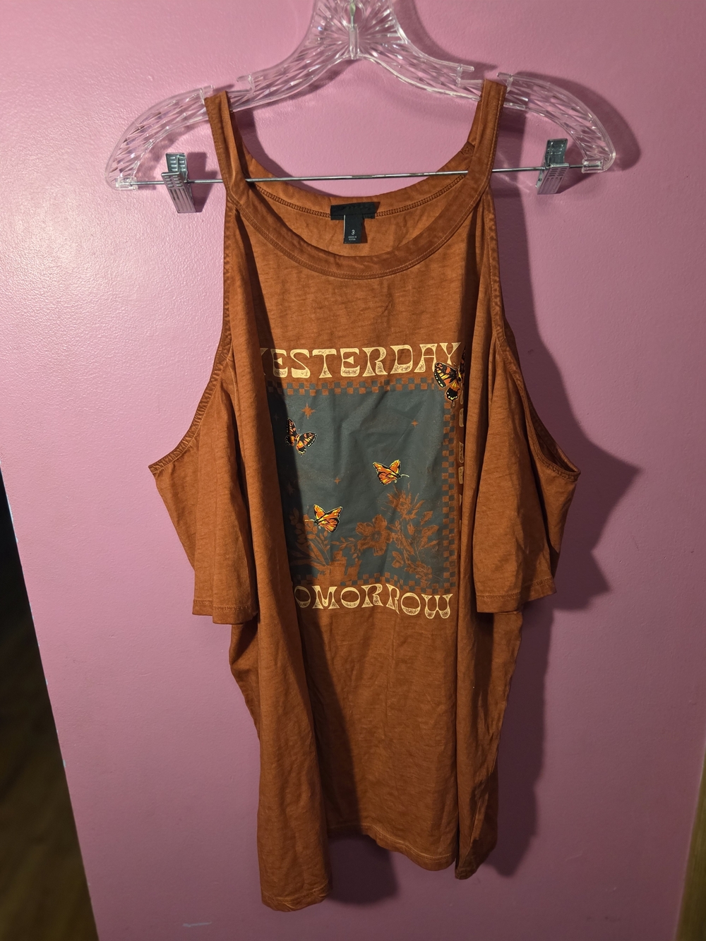 torrid Rust Cold-Shoulder Graphic Tank with Butterflies
